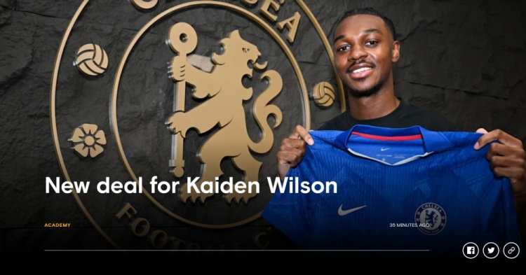 官方：切尔西与20岁中卫凯登·威尔逊续约至2030年